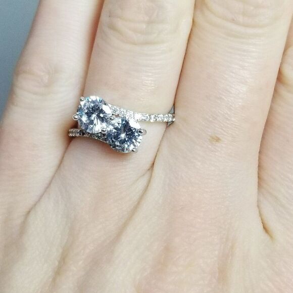 Vintage Sterling Silver CZ Bypass Style Ring, Size 6 Band, Missing Stone, Estate - Picture 2 of 9